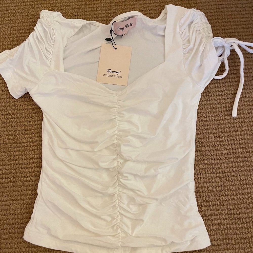 NWT Crybaby Ruched Crop Top White XS